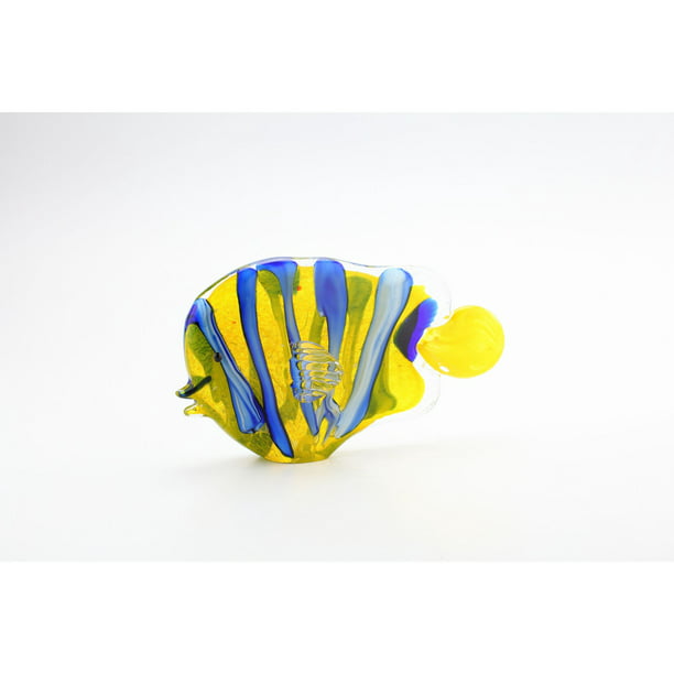 New 7" Hand Blown Art Glass Fish Yellow Clear Figurine Sculpture Statue